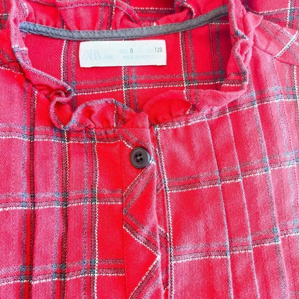 Zara Long Sleeve Plaid Ruffle Dress, Size 8